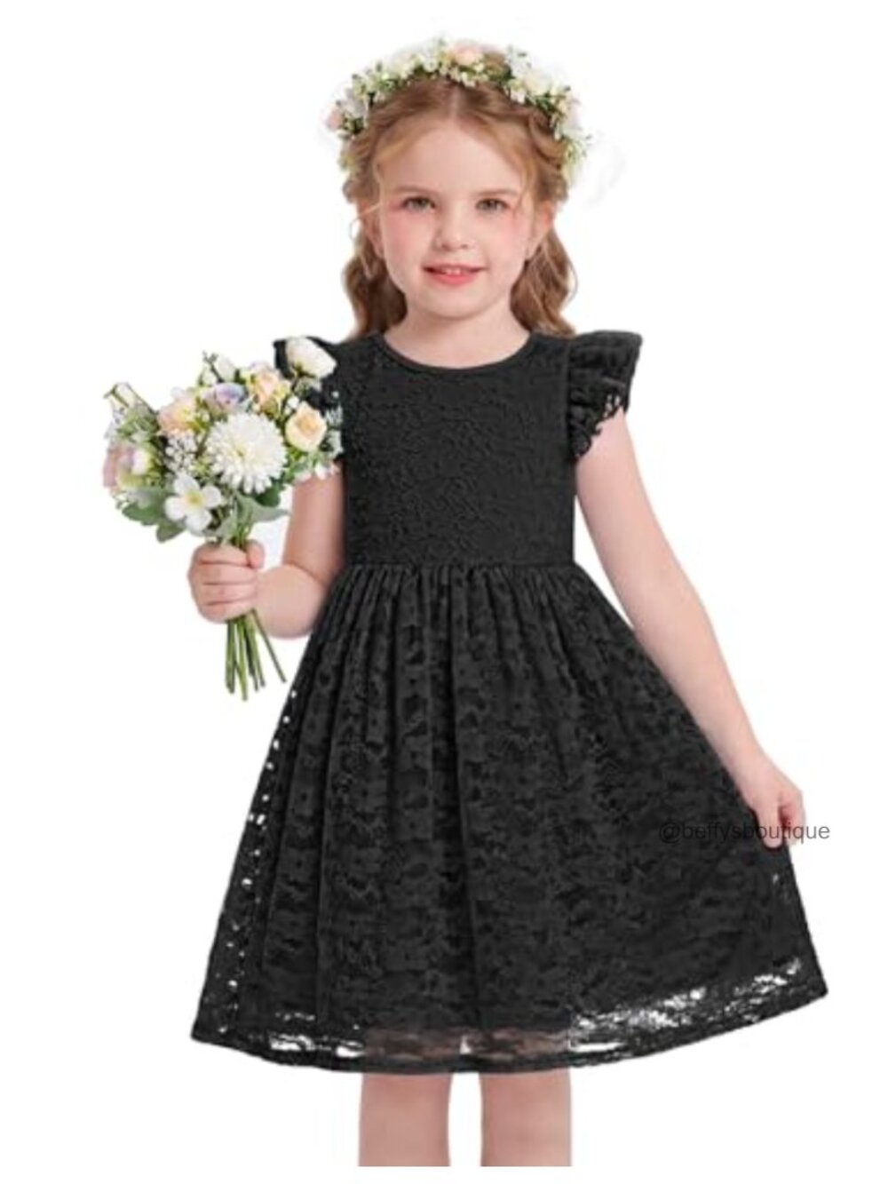 Toddler Girls Lace Tulle Dress Ruffle Sleeve Formal Sundress